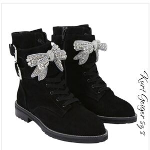 New Kurt Geiger Black Suede Lace Up Boots NEW sz 8